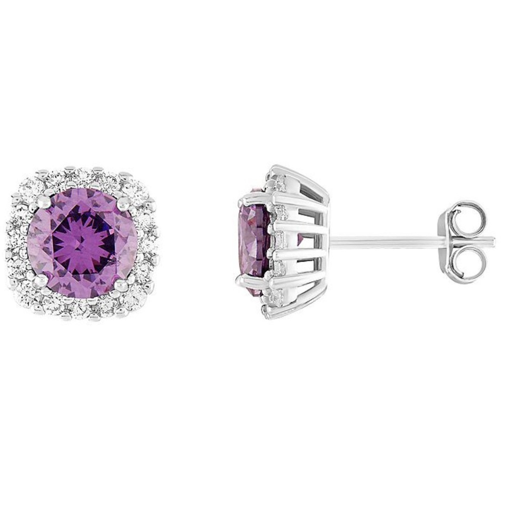 NWT PRIMROSE Sterling Silver Cubic Zirconia Halo Stud Earrings